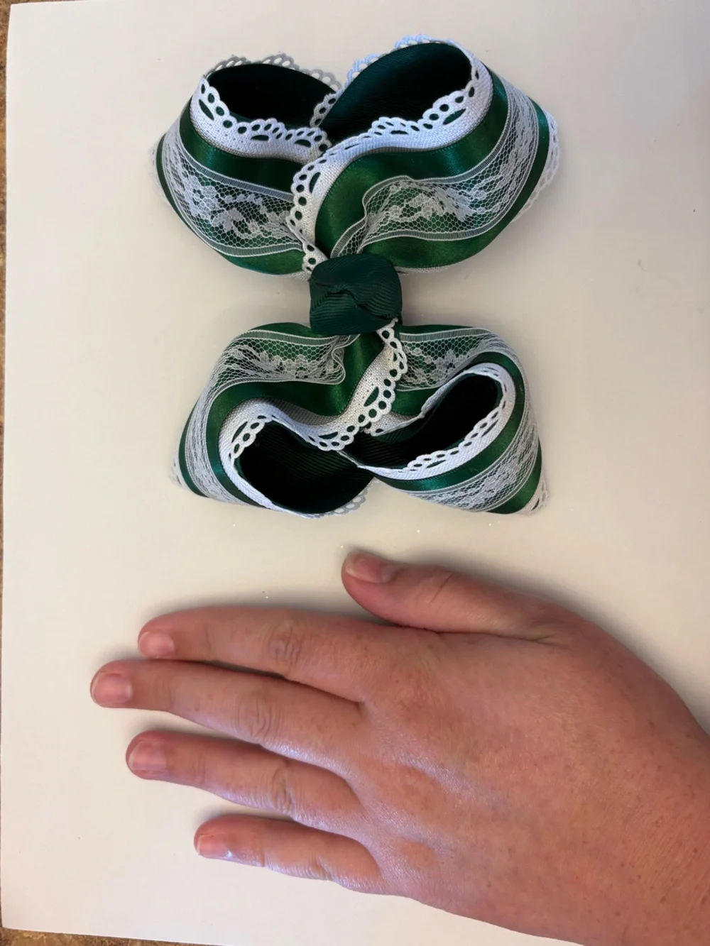 Green and Lace hair bow Lynlee Blair's bows!